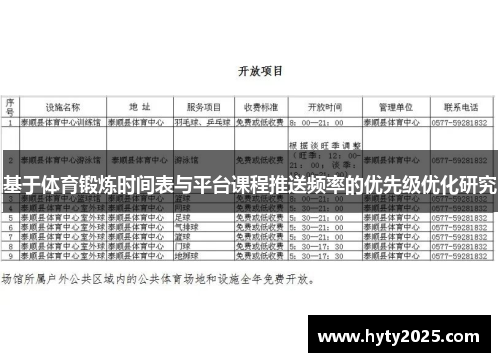 基于体育锻炼时间表与平台课程推送频率的优先级优化研究